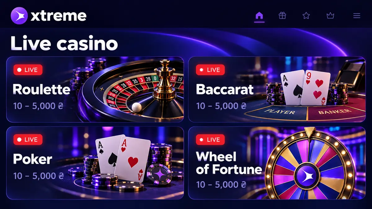 Xtreme live casino section with tables and a dealer