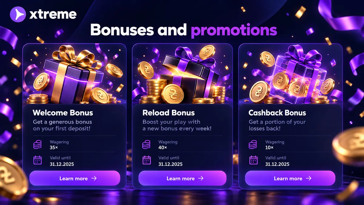 Xtreme bonuses and promotions section with wagering terms