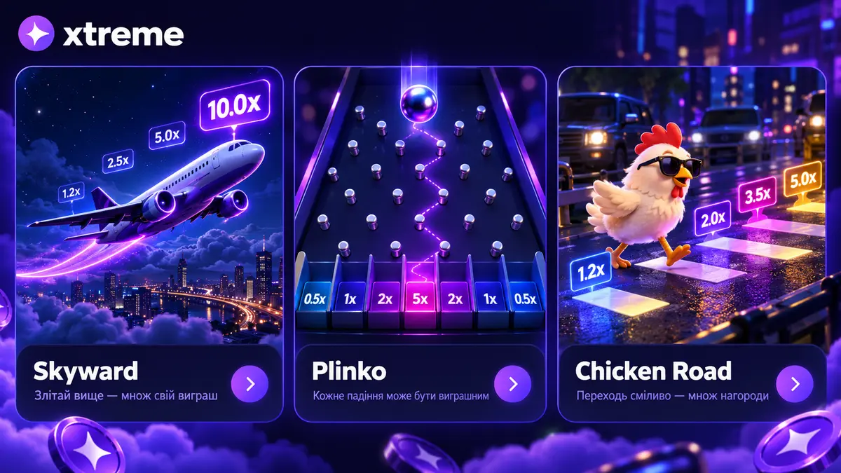 Crash-ігри Xtreme: Skyward, Plinko та Chicken Road