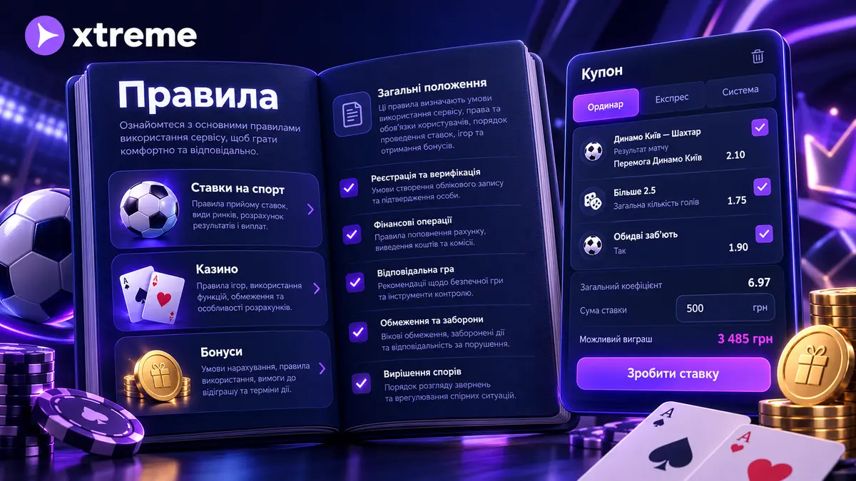 Правила прийому та розрахунку ставок на спорт у Xtreme