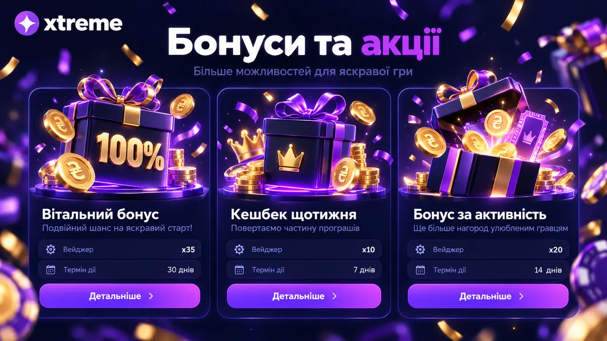 Розділ бонусів та акцій Xtreme з умовами відіграшу